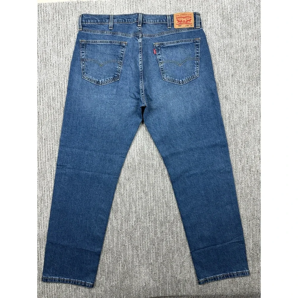 Levis 505 Jeans Mens 38x32 Regular Straight Stretch Blue Medium Wash Denim